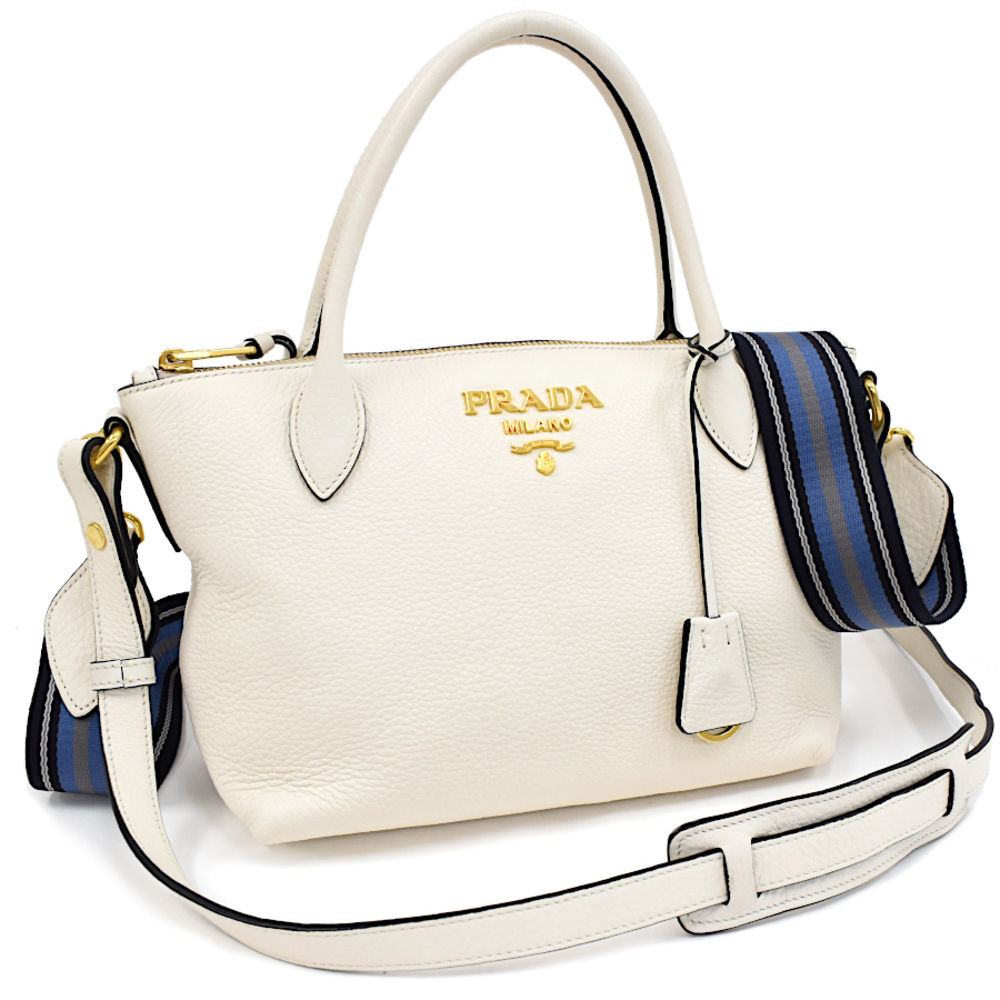 Prada 3way Shoulder Bag Handbag Vitello Dino Leather Off-white